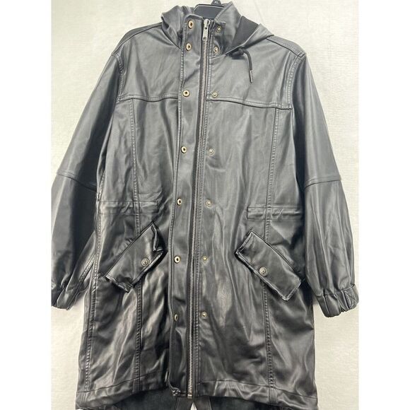 Free People Twilight Vegan Leather Parka Hooded Size Xsmall Black Flaw - Picture 5 of 12